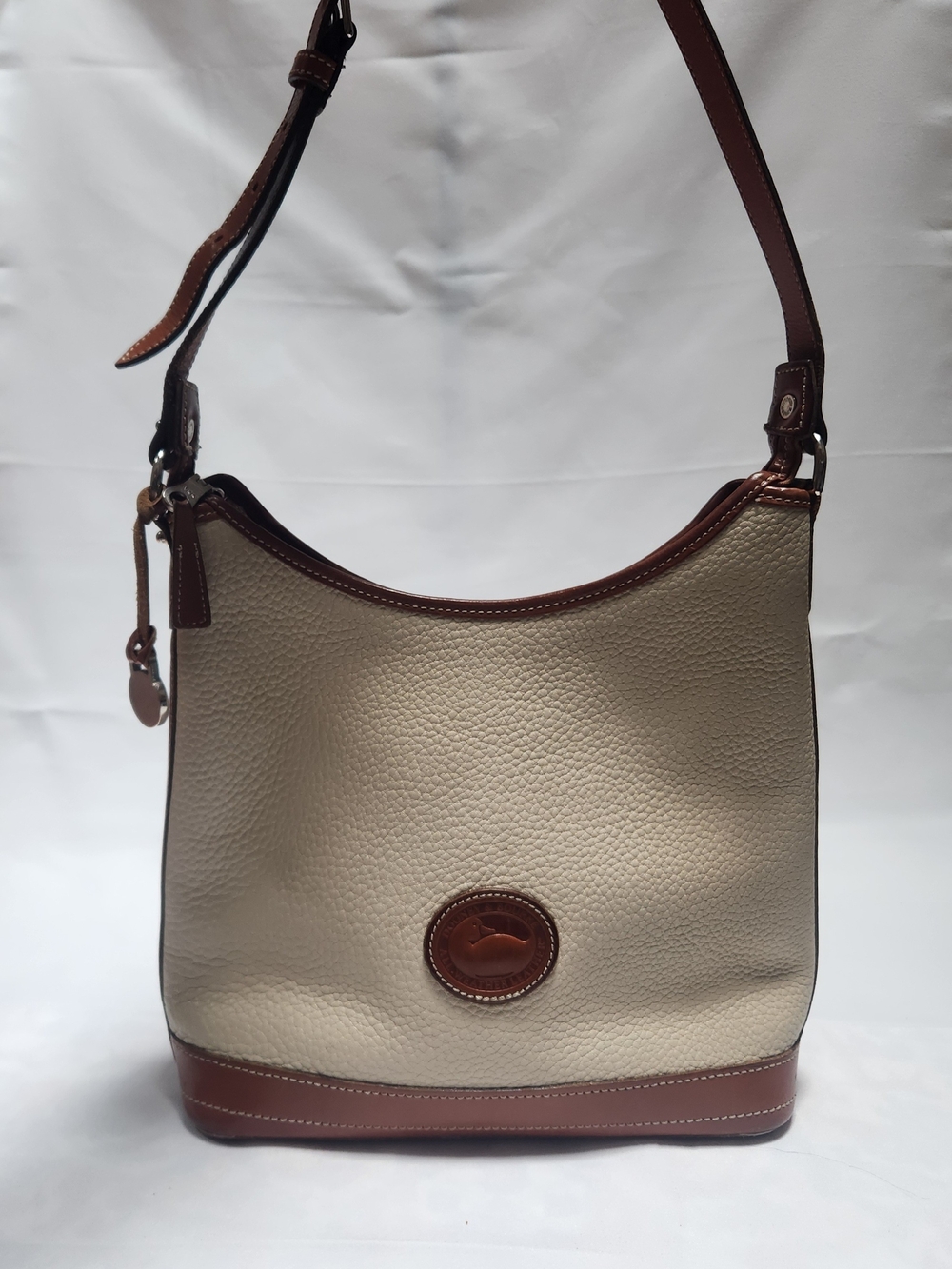 Dooney & Bourke Cream and Brown Leather-Trim Hobo Bag